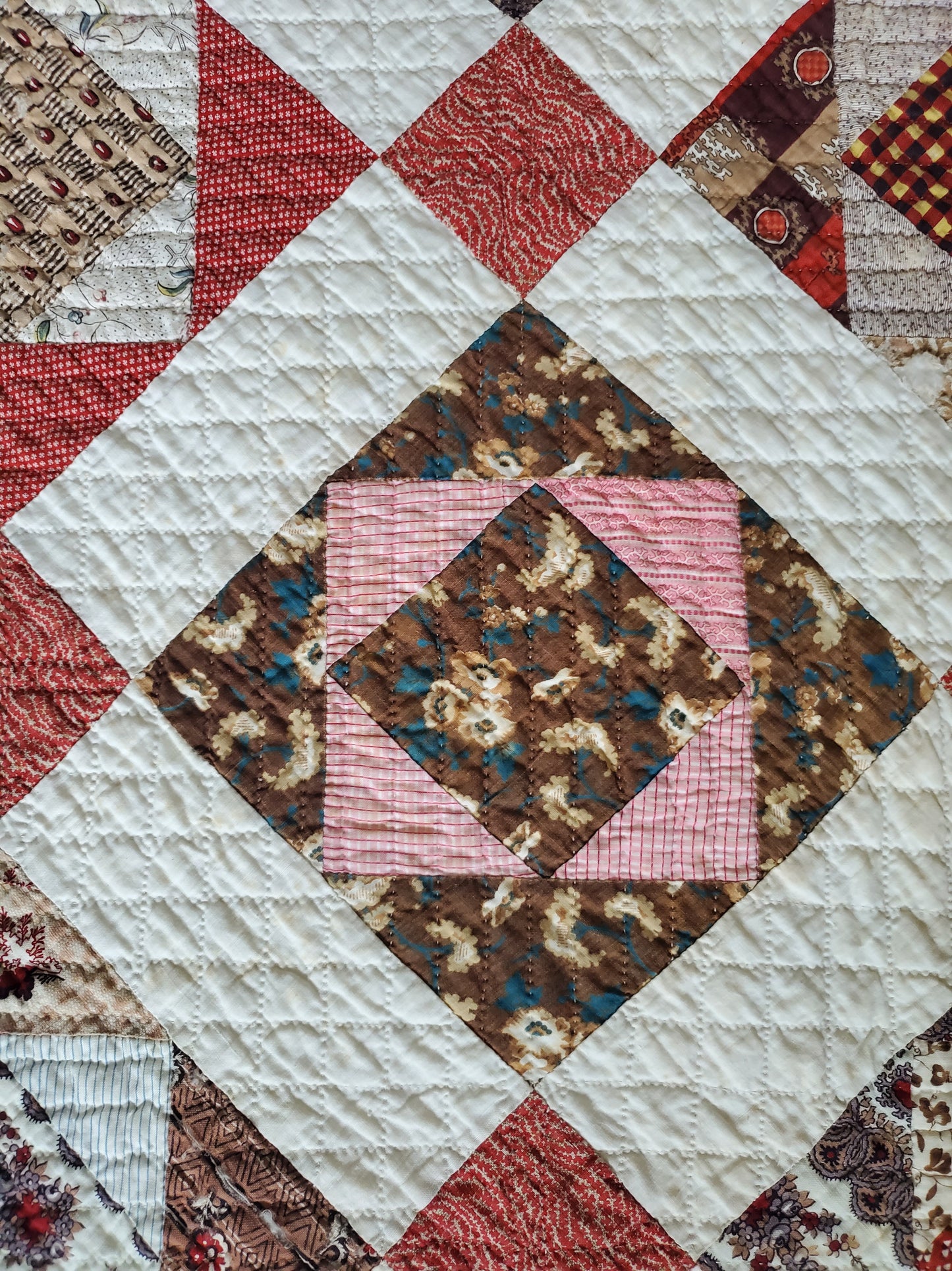 19th Century Square in a Square Antique Quilt