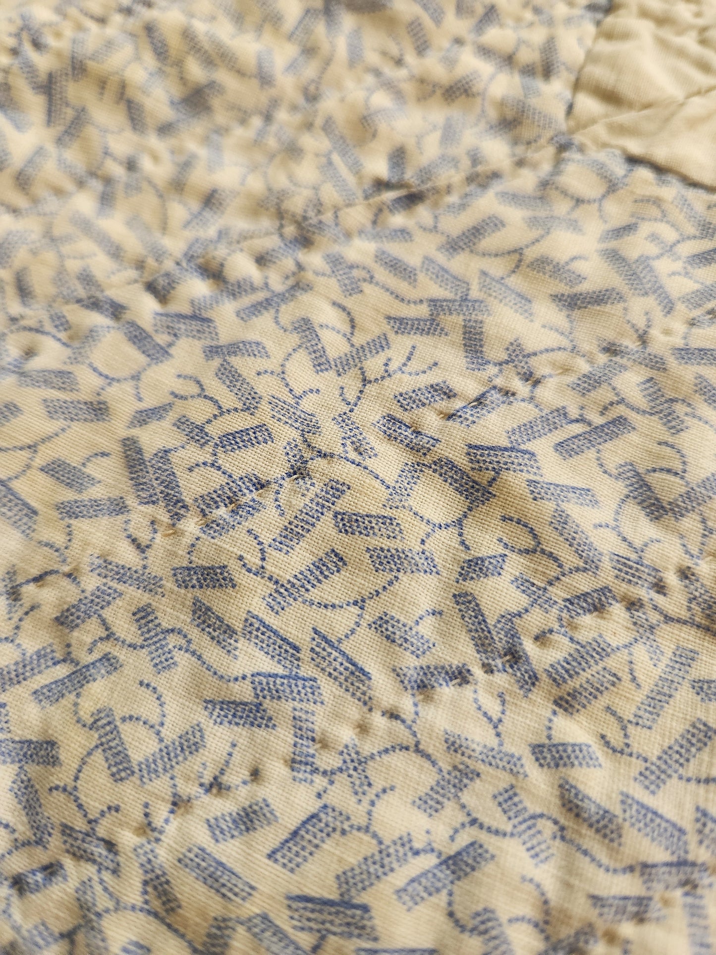 Blue and White Monogrammed Antique Quilt