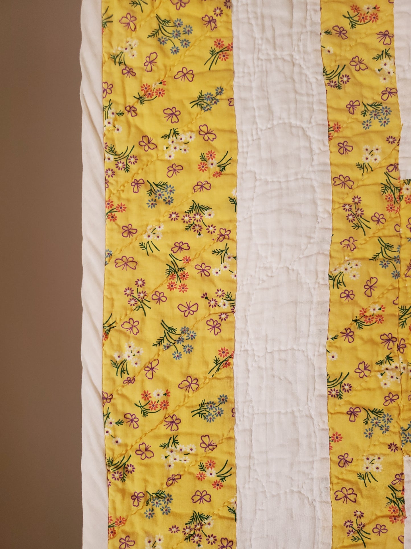 Vintage Yellow & White Burgoyne Surrounded Quilt