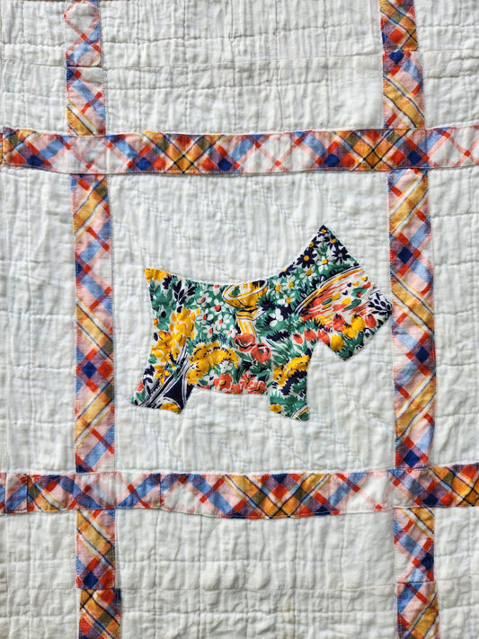 Vintage Feed Sack Scottie Quilt c1930