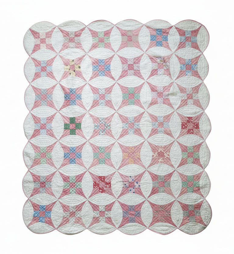 Vintage Pink Improved Nine Patch Quilt 1940