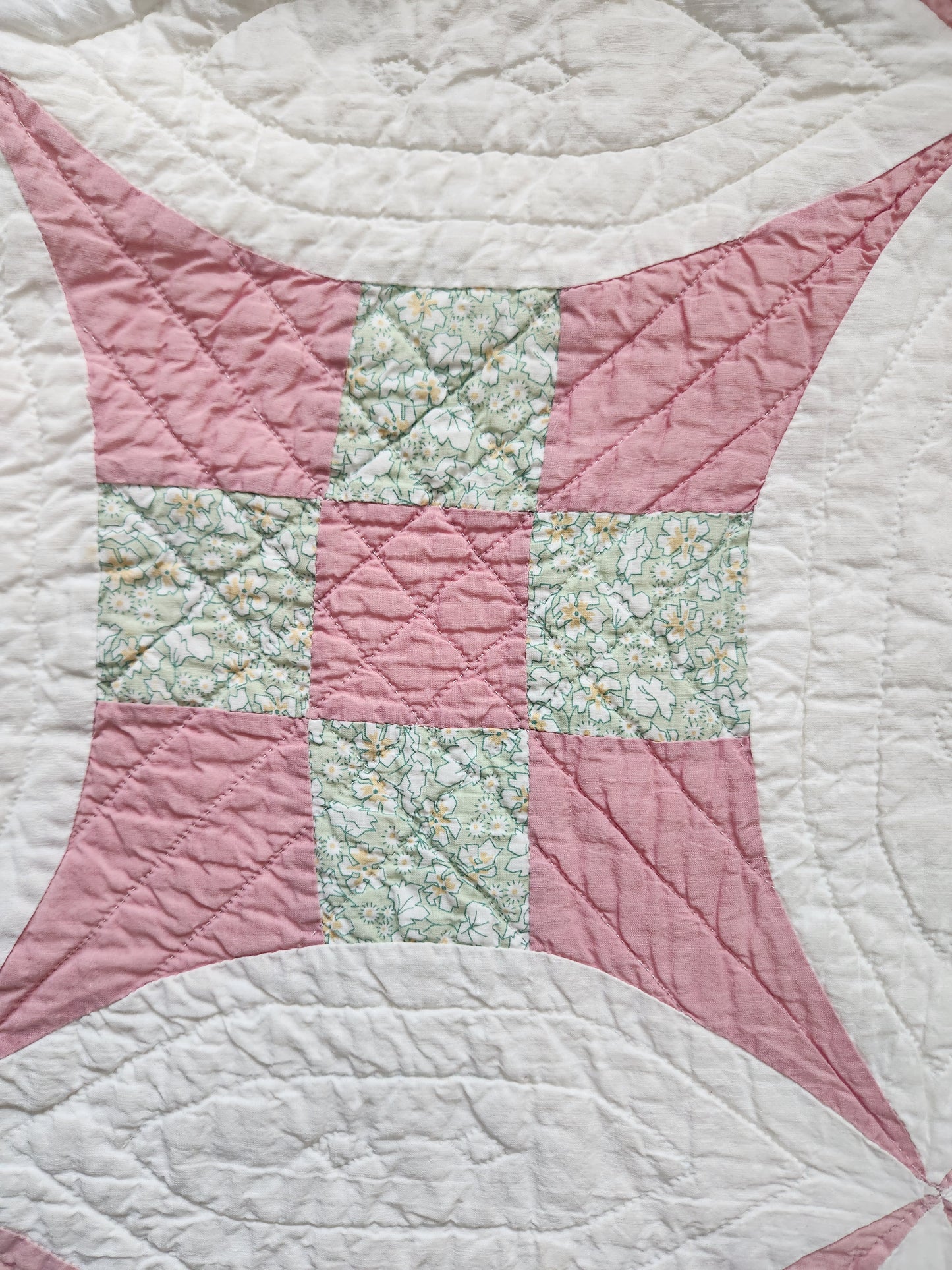 Vintage Pink Improved Nine Patch Quilt 1940