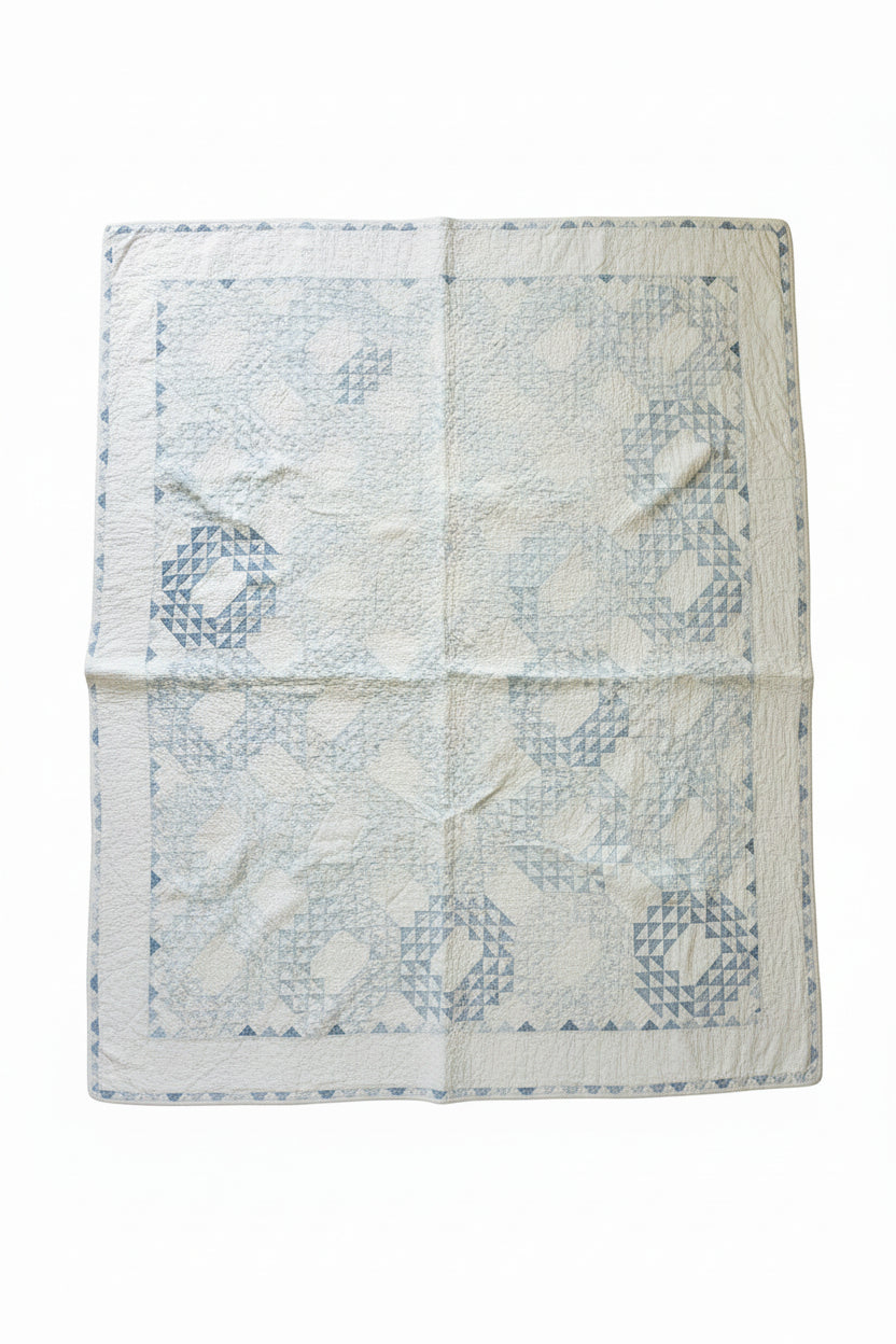 Well-Loved Antique Ocean Waves Quilt c1900