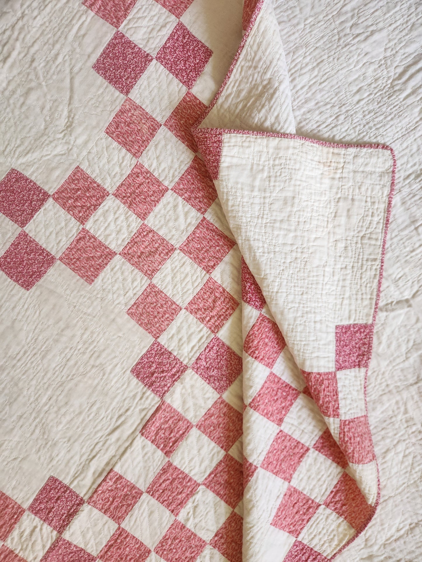 Antique Pink & White Irish Chain Quilt