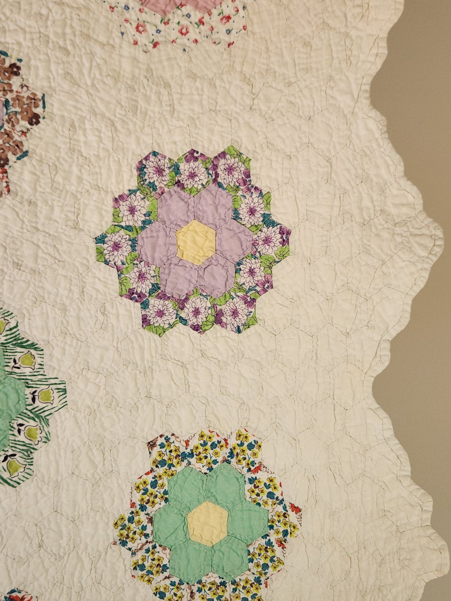 Grandmother's Garden Patchwork Crib Quilt c1930