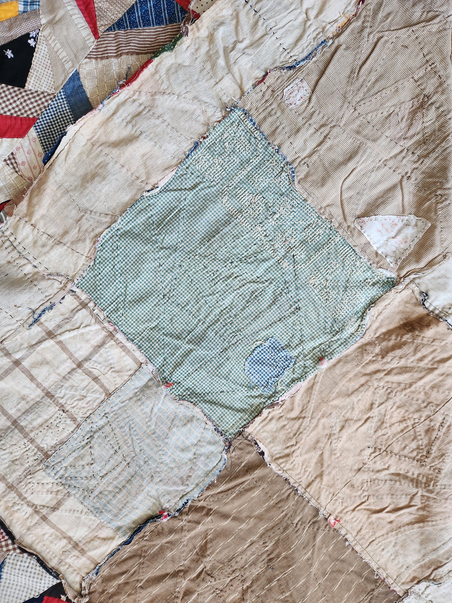 Antique Unfinished Foundation Pieced Quilt Top c1900