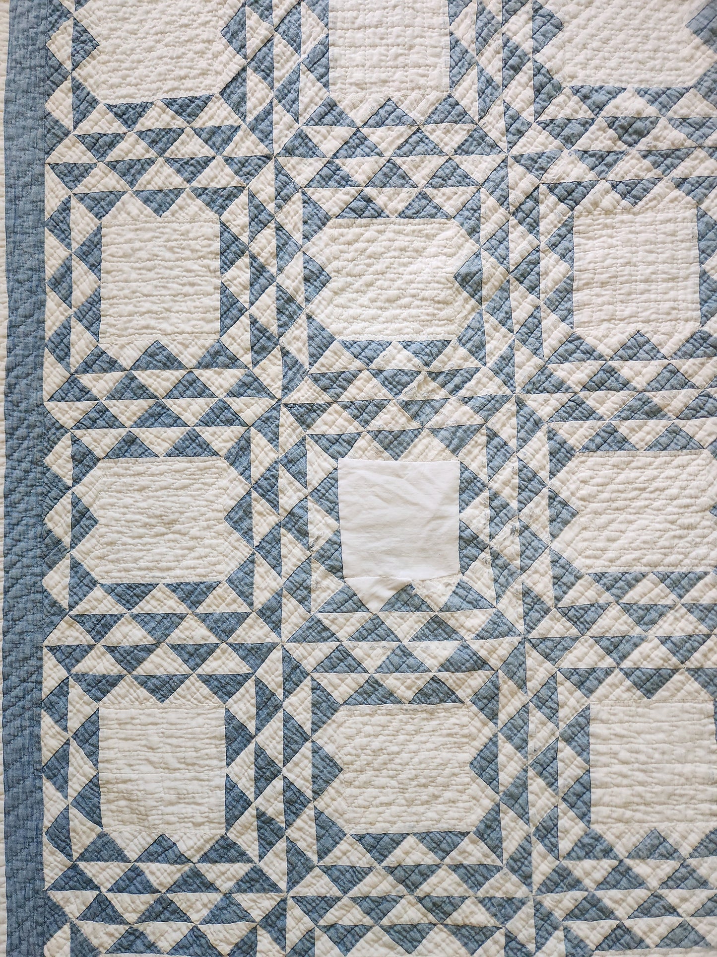 Antique Blue & White Ocean Waves Quilt c1900