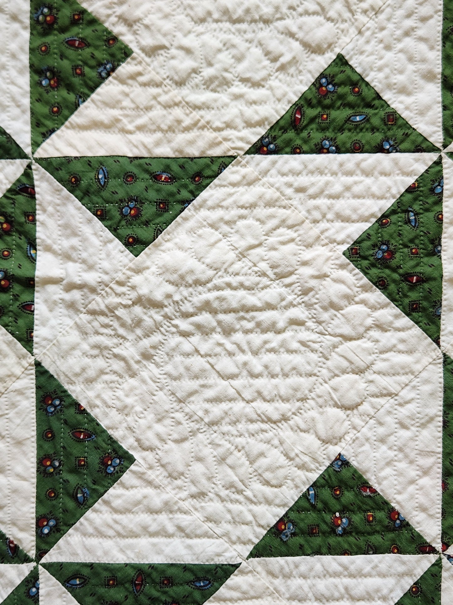 Antique Green & White Pinwheel Quilt c1840