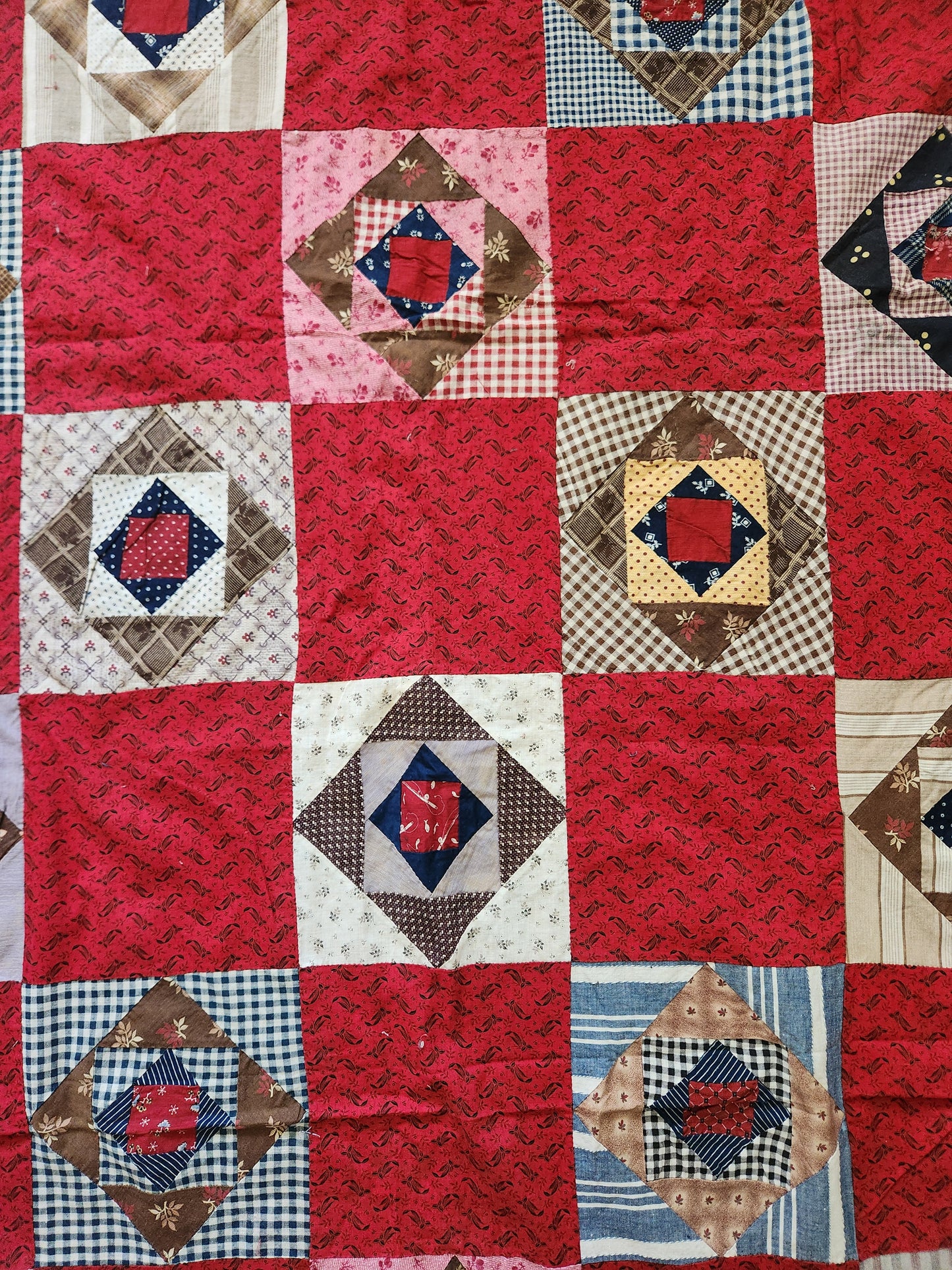 Antique Square in a Square Quilt Top c1890