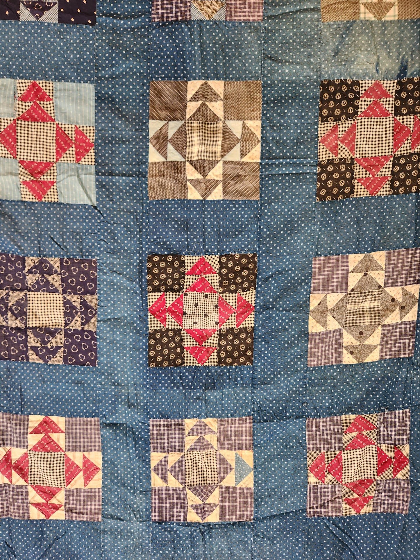 Antique Indigo Patchwork Quilt Top c1900