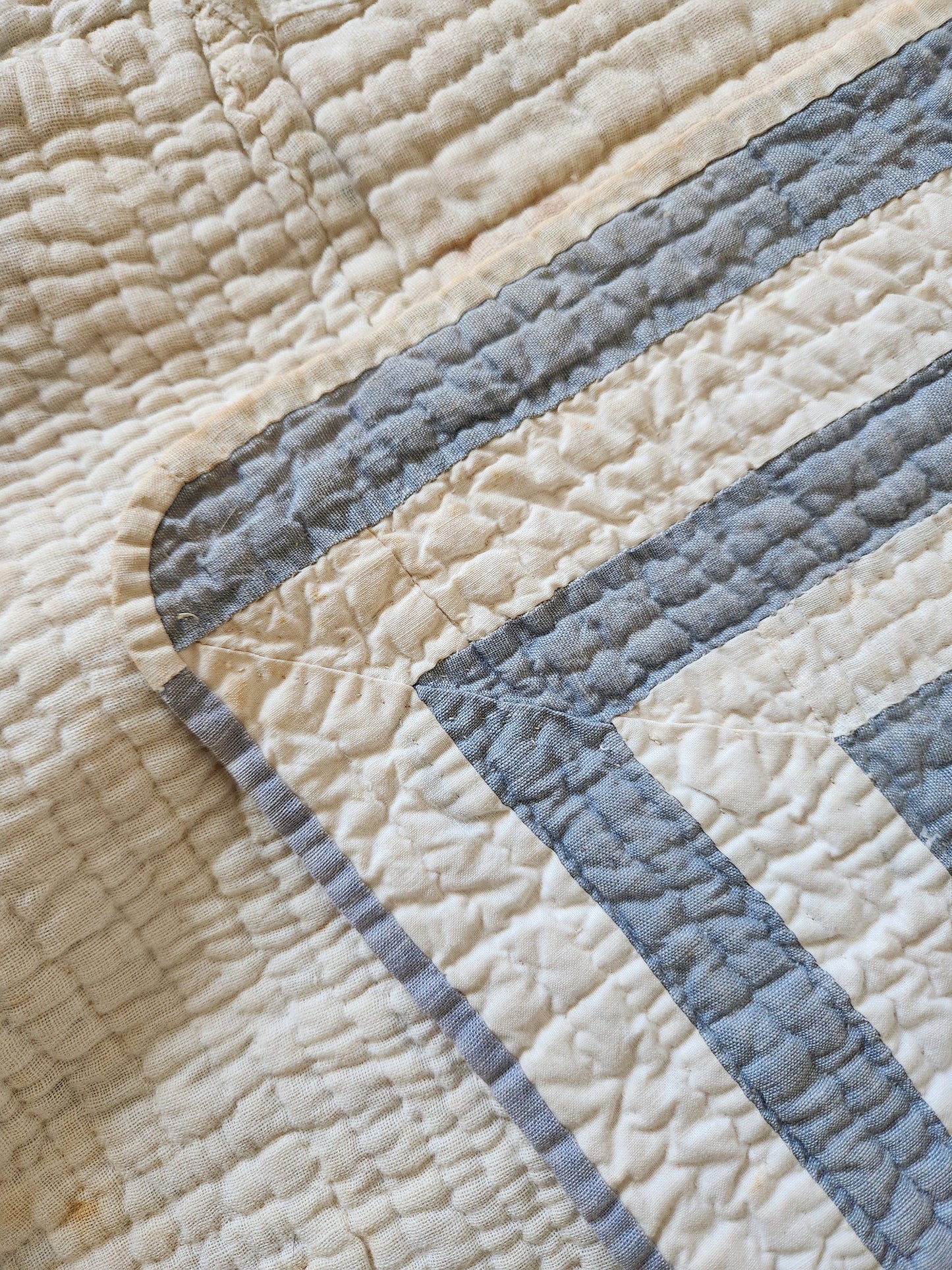 Antique Blue & White QAYG Schoolhouse Quilt c1900