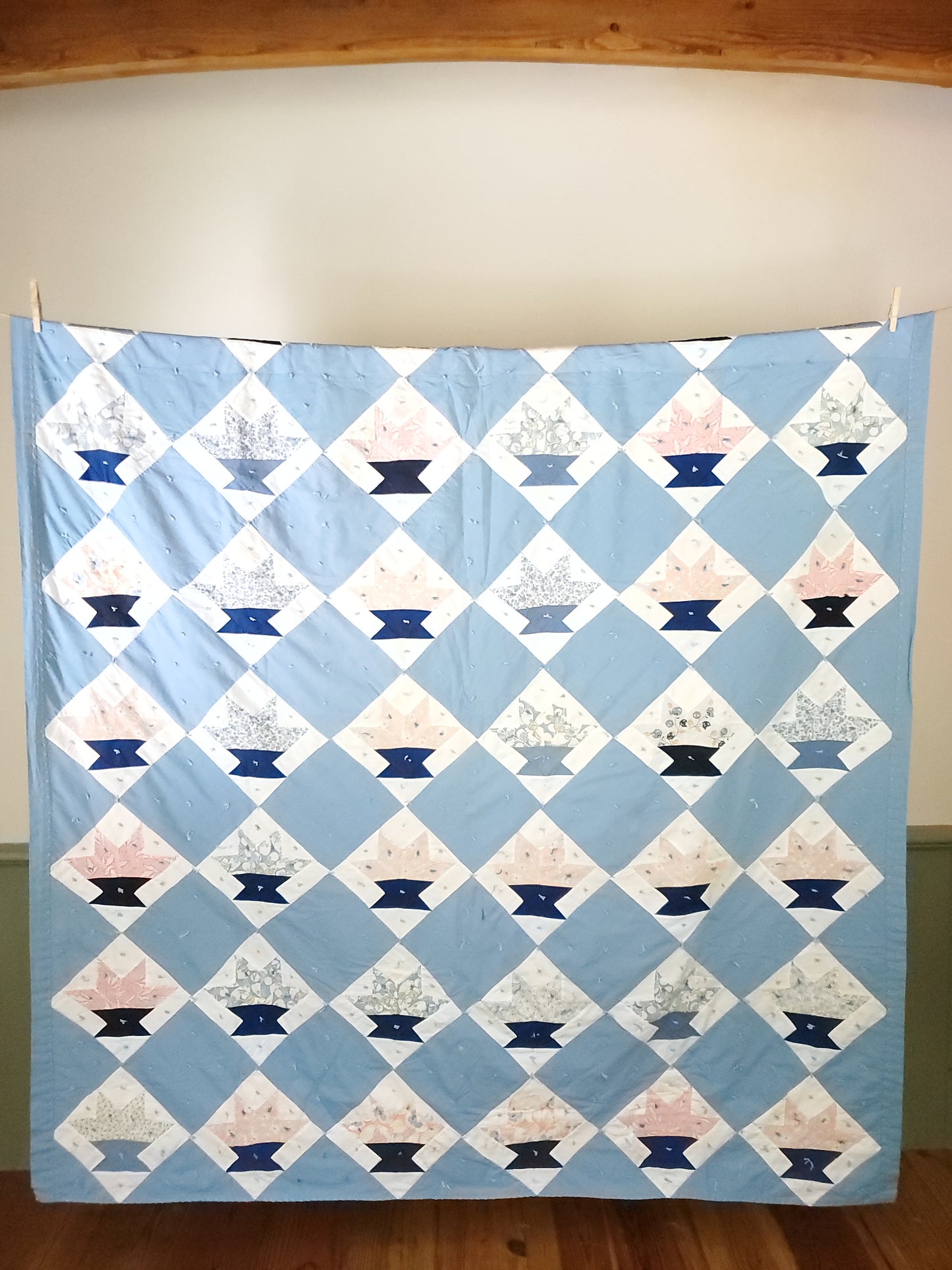 Blue & White Vintage Cactus Basket Quilt