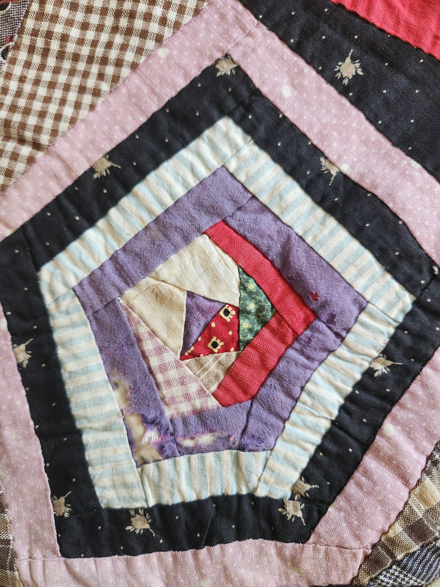 Antique Unfinished Foundation Pieced Quilt Top c1900