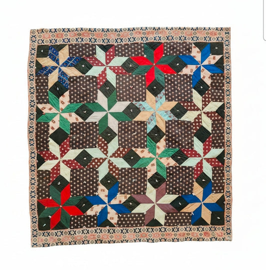 Antique 19th Century Woolen Crib Quilt Hand Tied Touching Stars