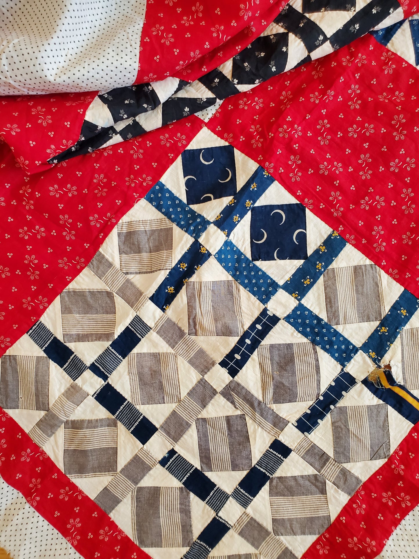 Red White & Blue Antique Quilt Top, ca 1900