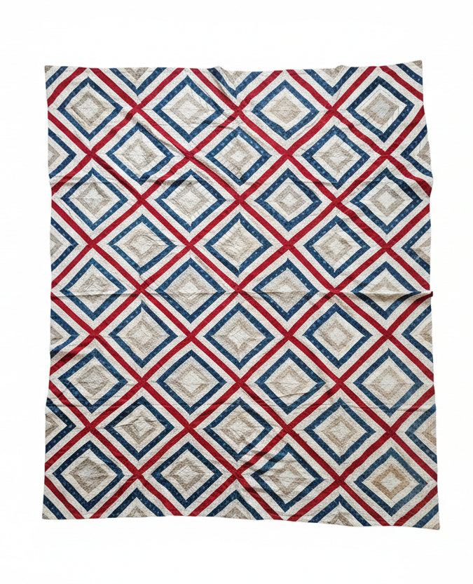 Red White & Blue Patchwork Coverlet c1900