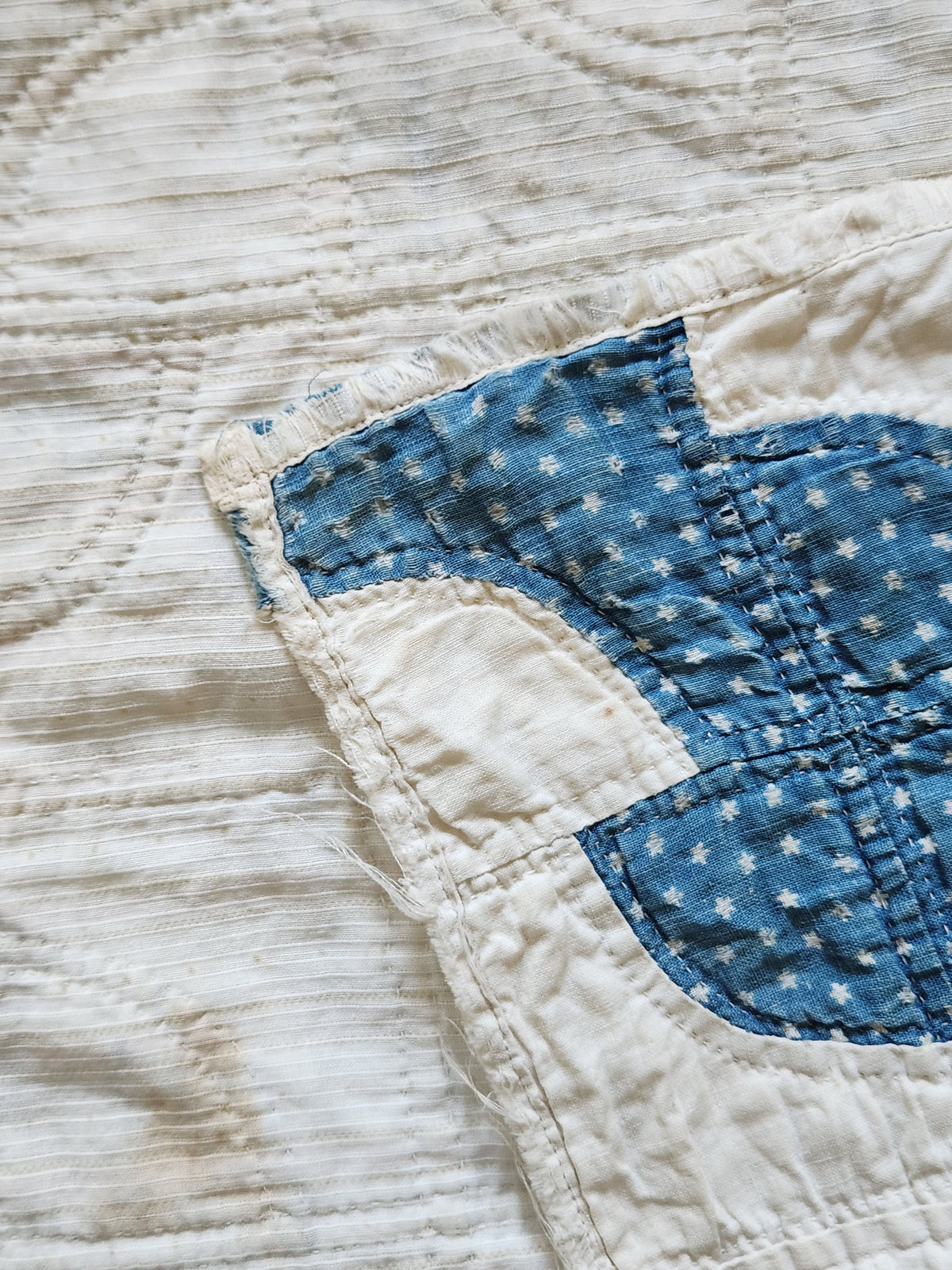 Antique Blue & White Drunkard's Path Quilt c1920