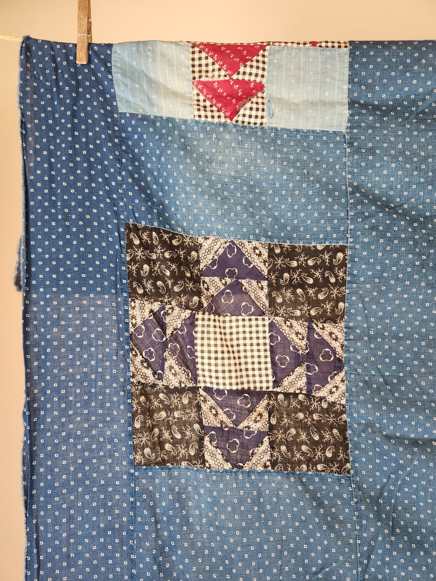 Antique Indigo Patchwork Quilt Top c1900