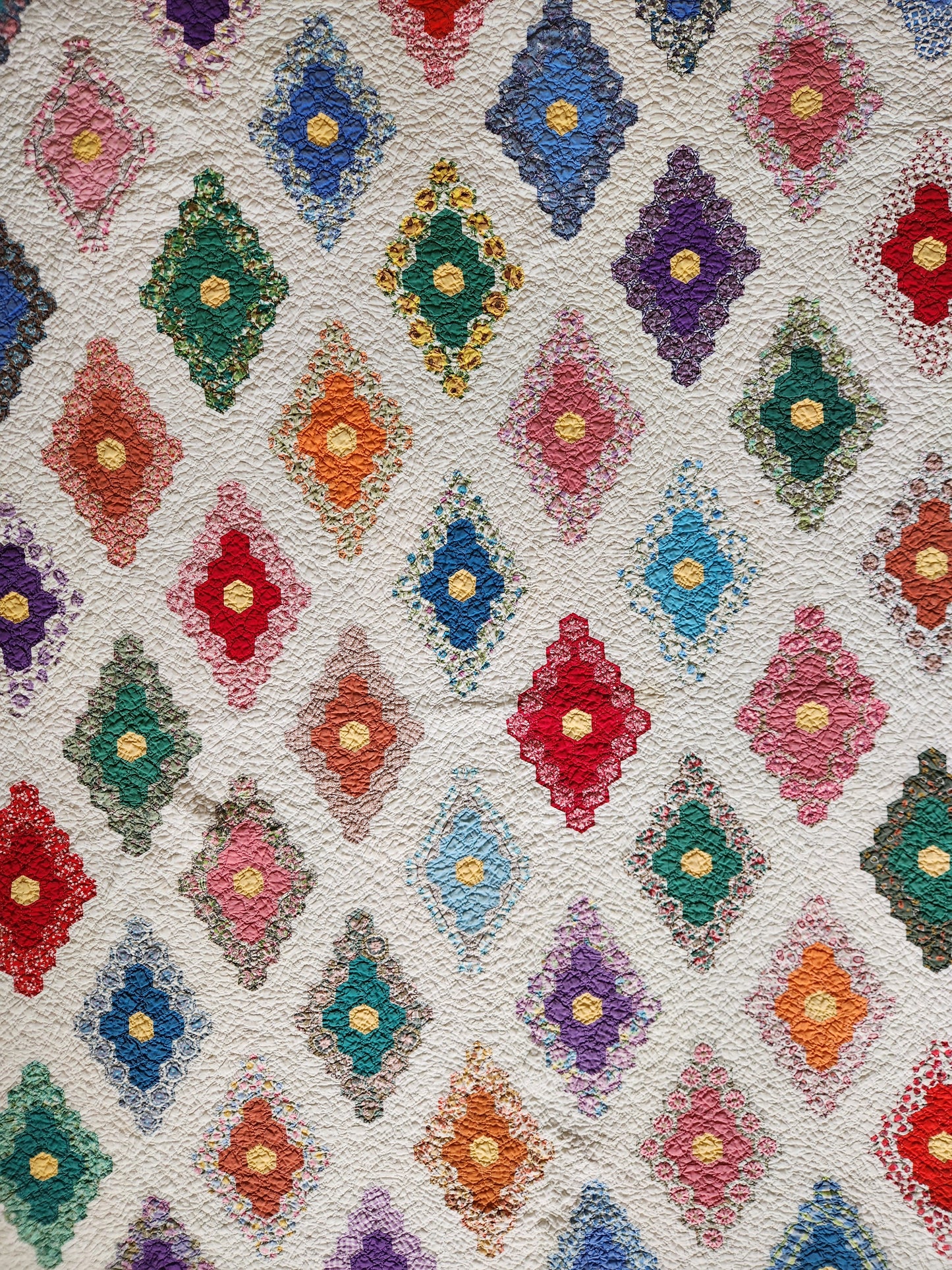 Vintage Hexagon Flower Quilt c1950