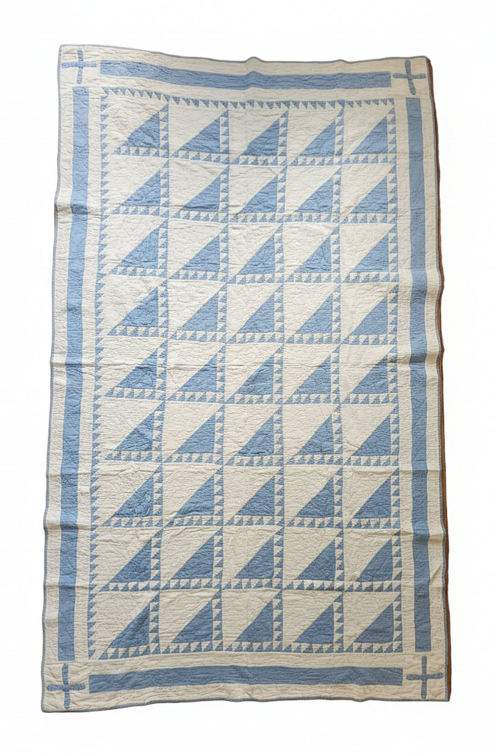 Set of 2 Blue & White Patchwork Quilts c1930