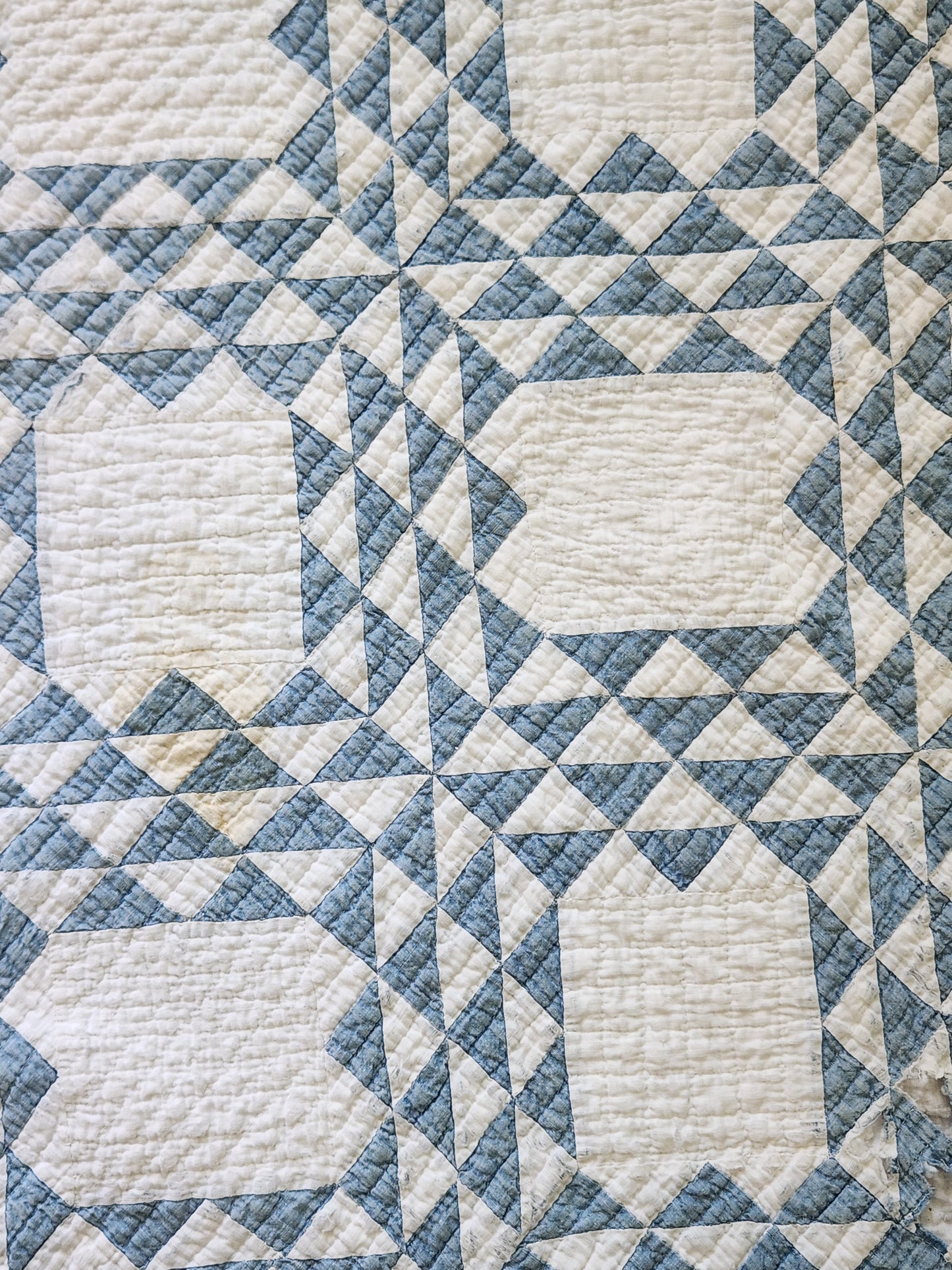 Antique Blue & White Ocean Waves Quilt c1900
