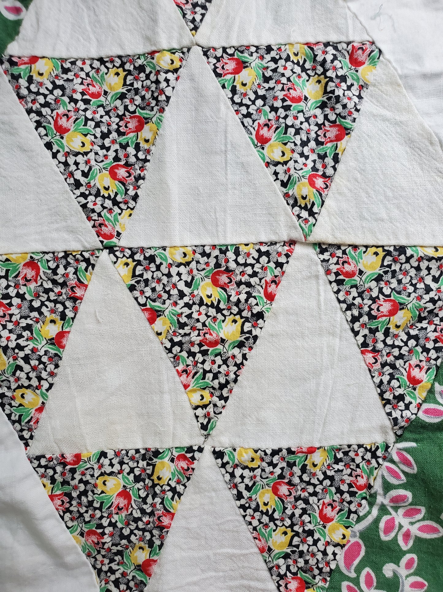 Vintage Half Triangle Feed Sack Quilt Top, ca 1950