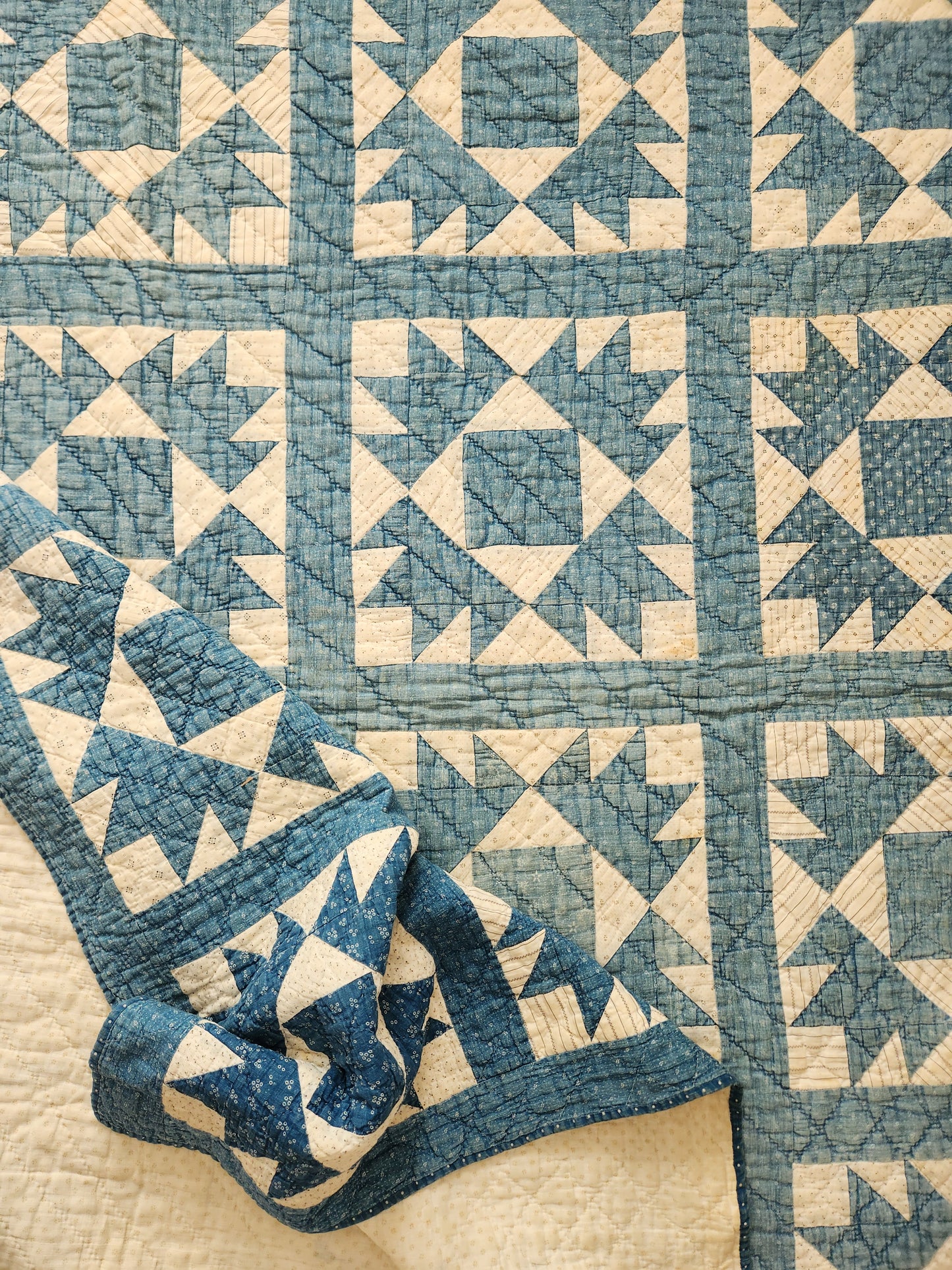 Antique Blue & White Antique Quilt c1900