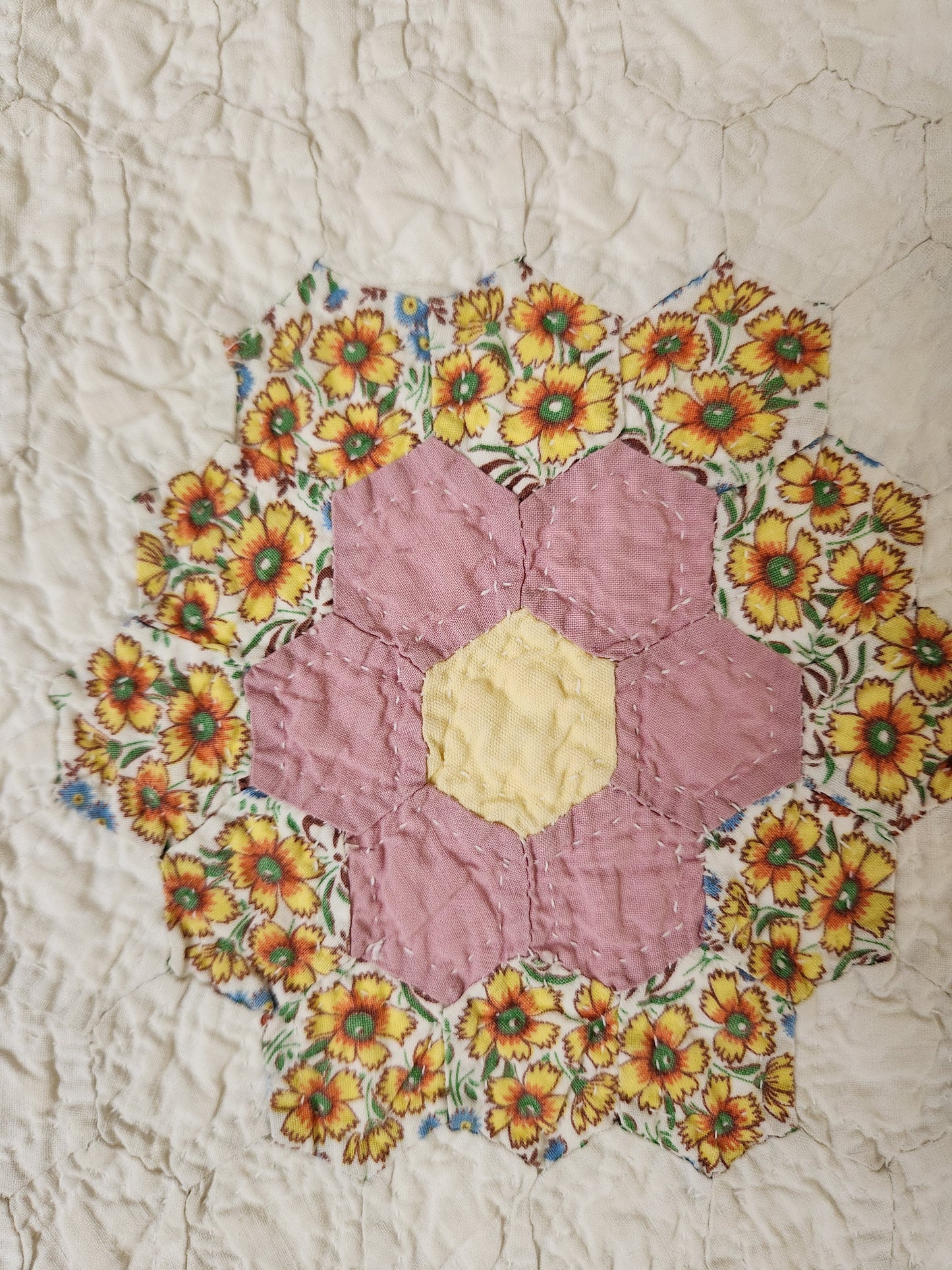 Grandmother's Garden Patchwork Crib Quilt c1930