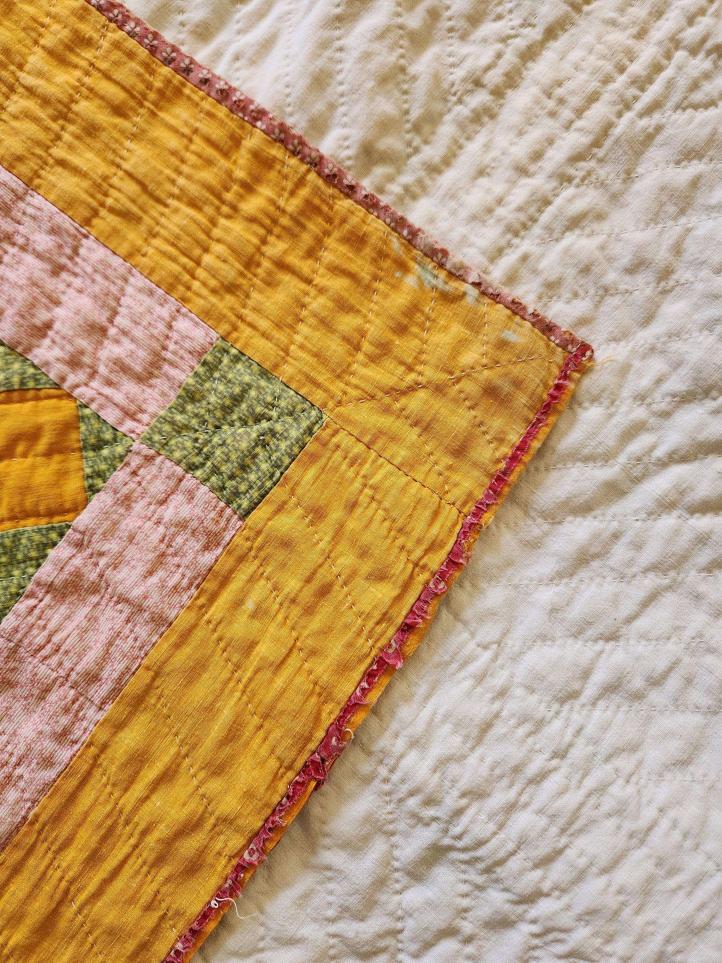 19th Century Pink, Chrome Orange, & Green Chimney Sweep Quilt