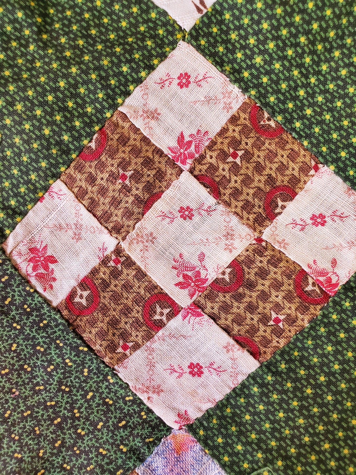 19th Cent Green and Pink Quilt Top