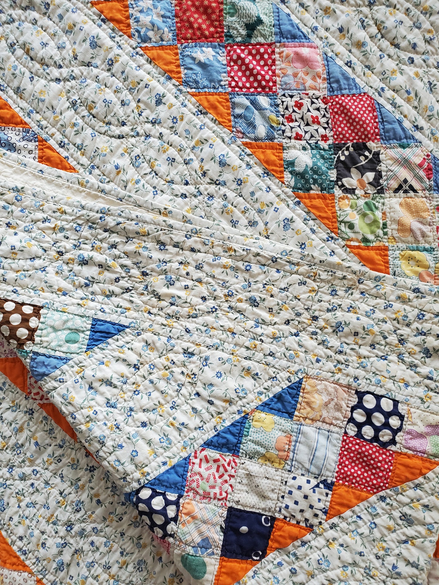 Vintage Feed Sack Diagonal Chain Quilt, ca 195