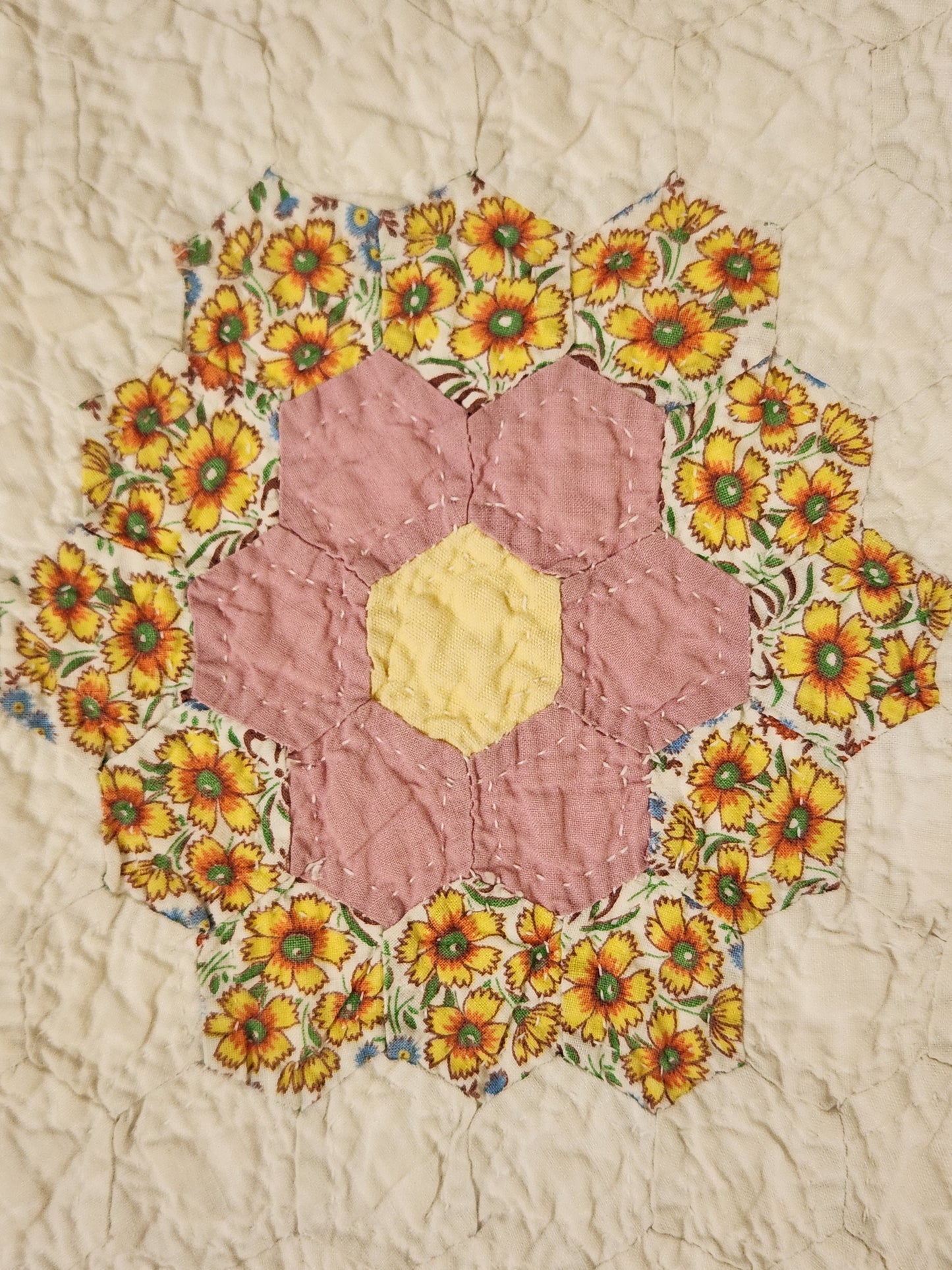 Grandmother's Garden Patchwork Crib Quilt c1930