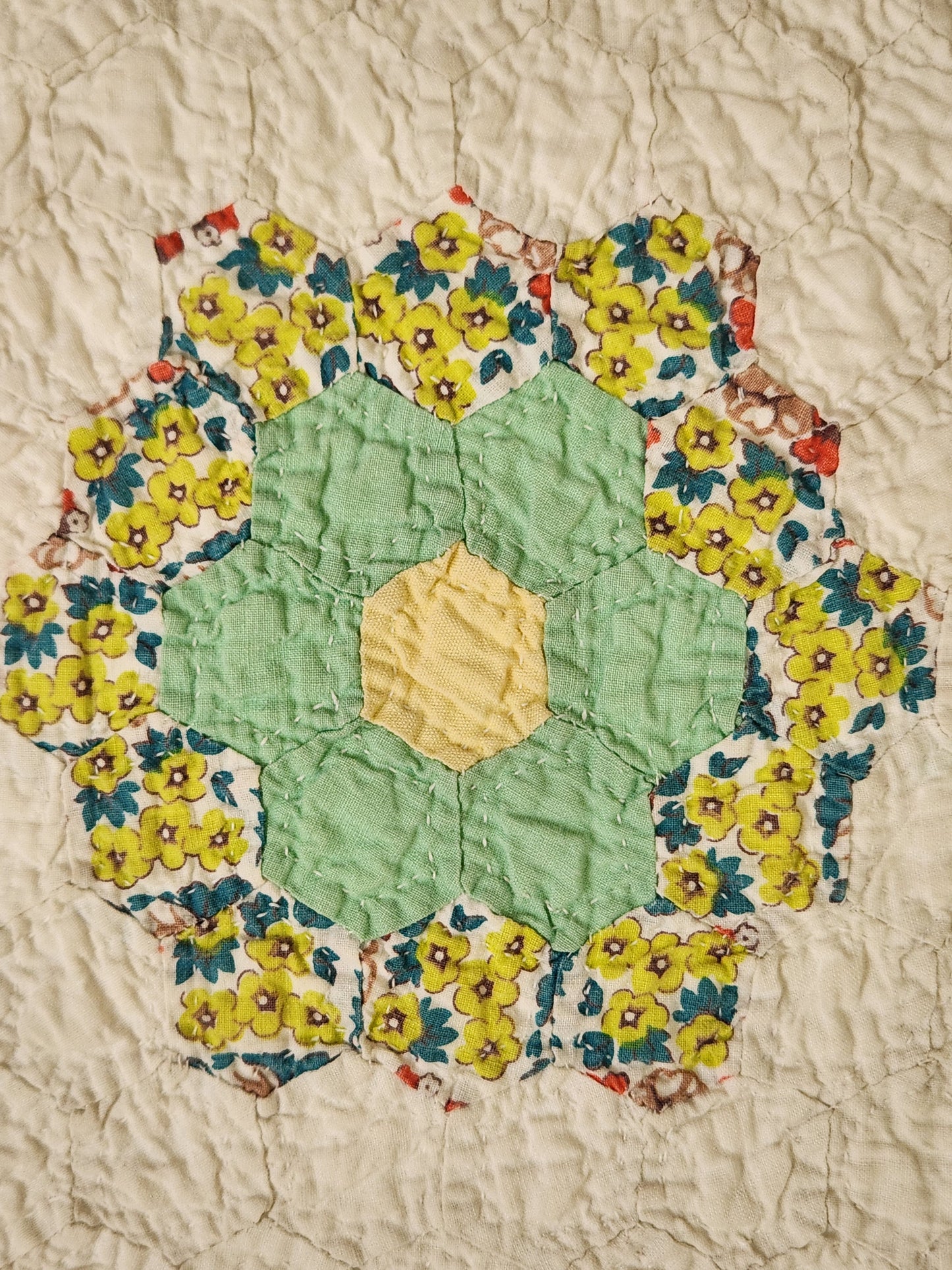 Grandmother's Garden Patchwork Crib Quilt c1930