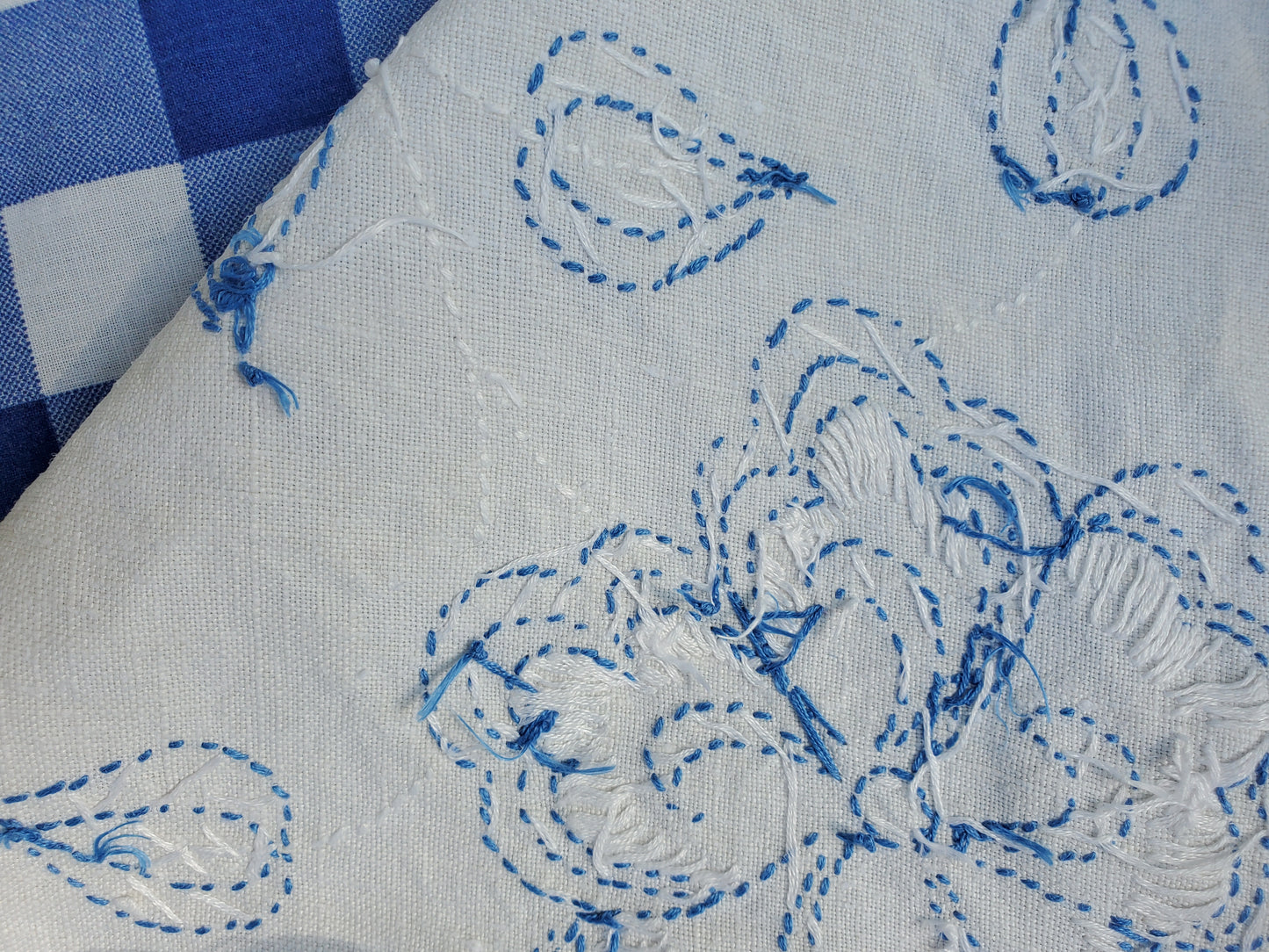 Blue Embroidered Linen Tablecloth