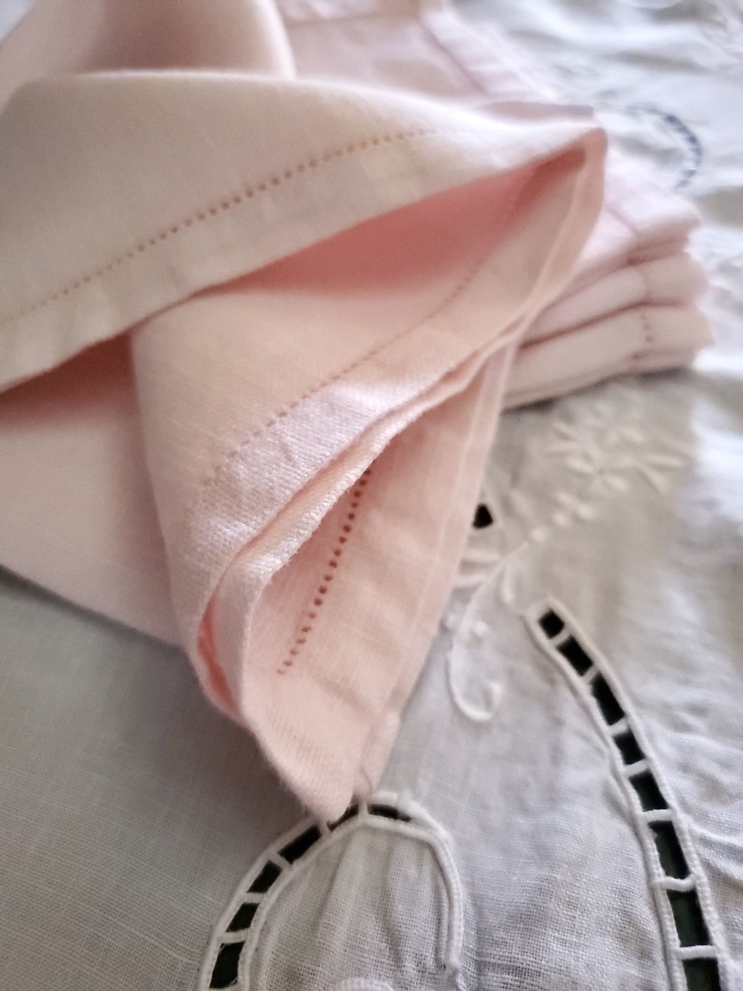 Set of Pink Vintage Linen Luncheon Napkins