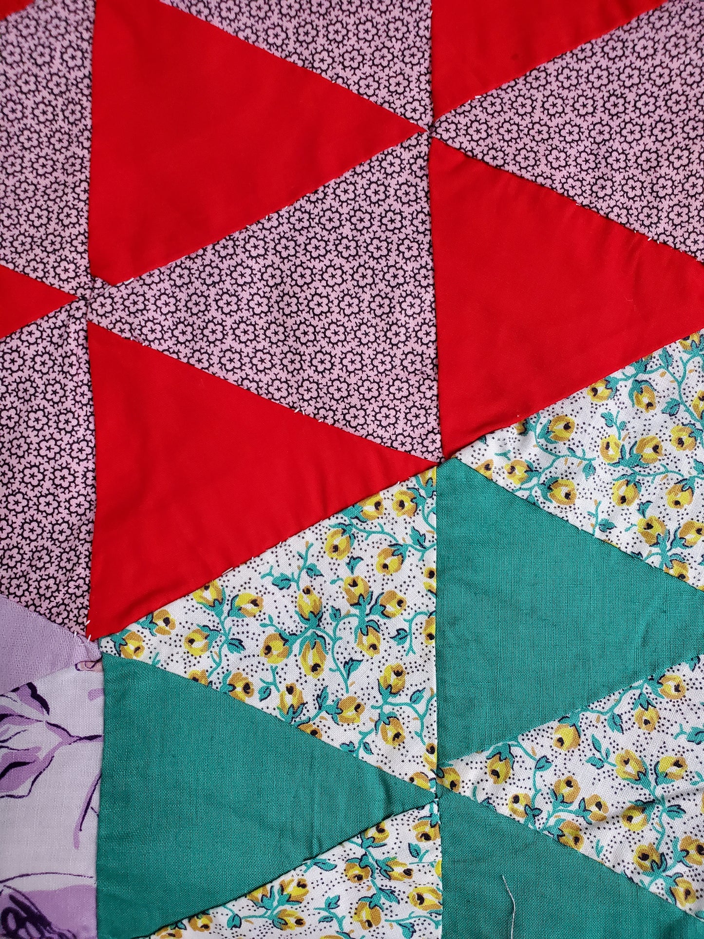 Vintage Half Triangle Feed Sack Quilt, ca 1950