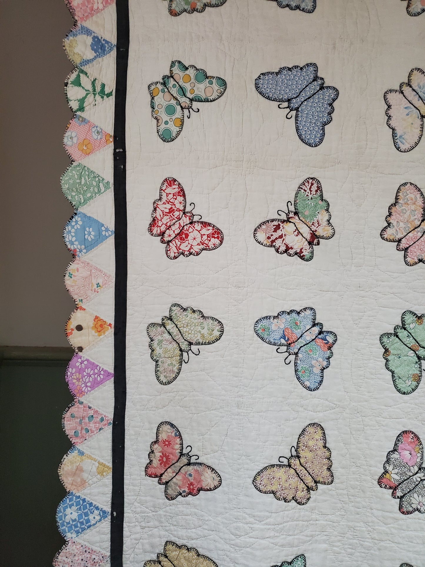 Vintage Sack Cloth Butterfly Quilt, ca 1930