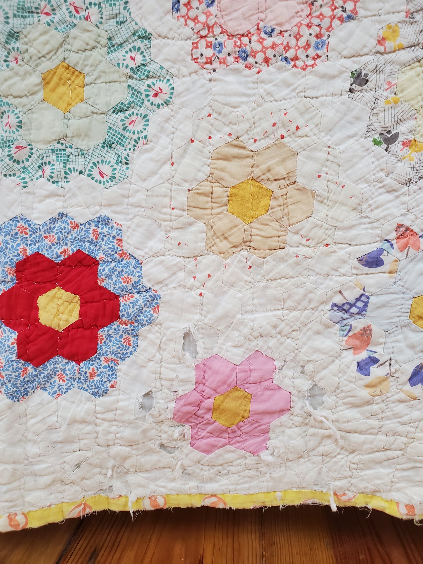 Feed Sack Garden Path Vintage Quilt, ca 1940