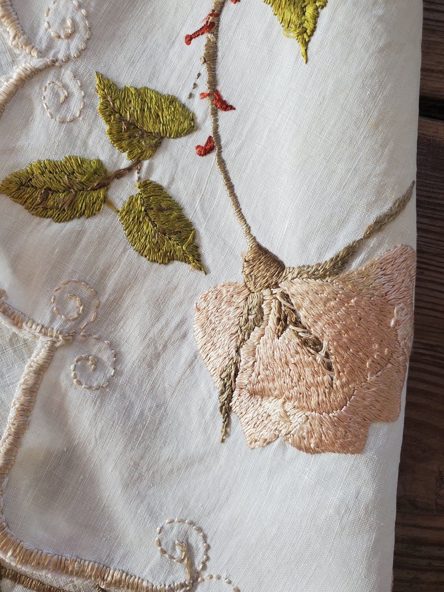 Embroidered Rose Linen