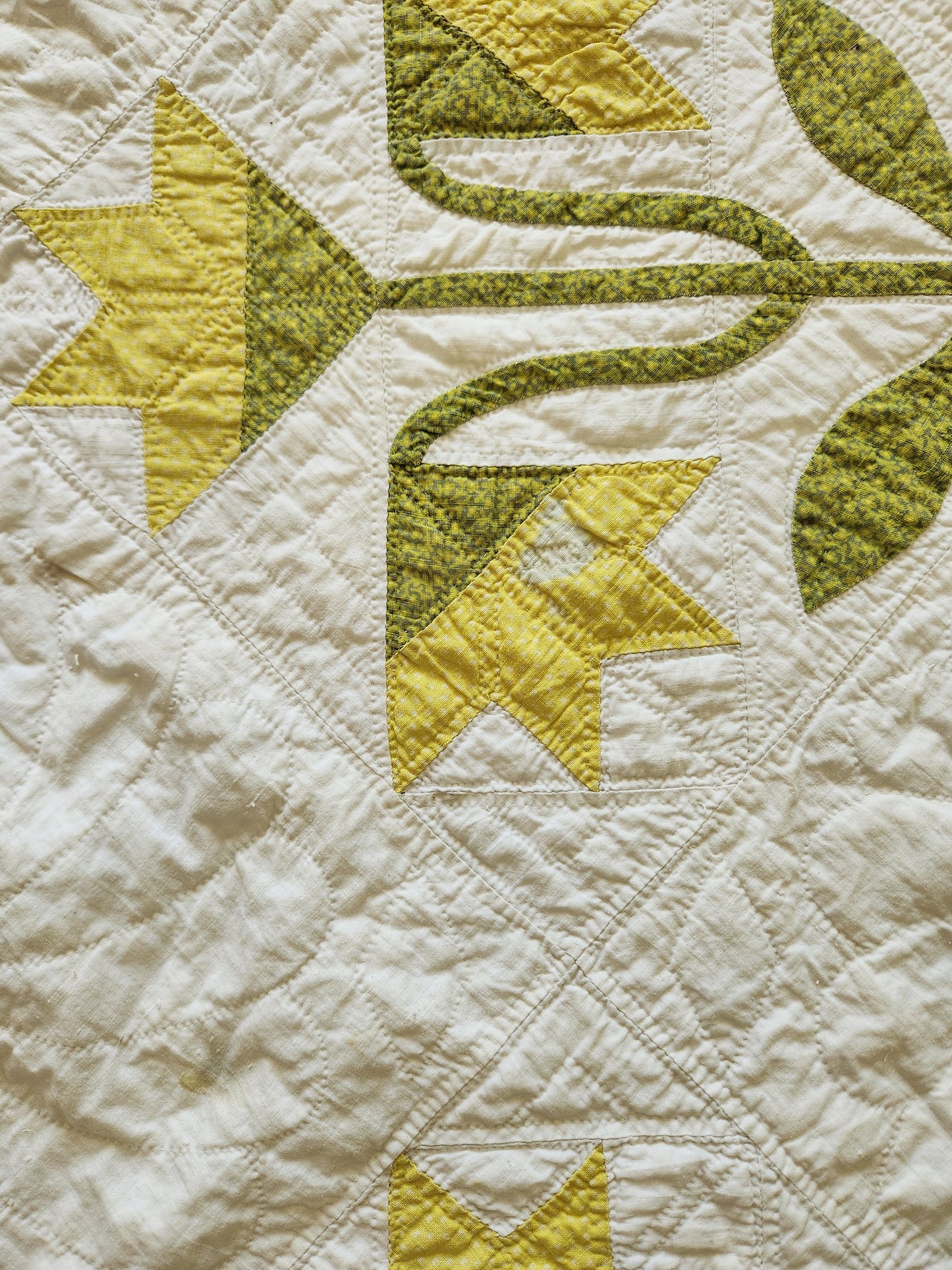 19th Century Green and White Lily Quilt