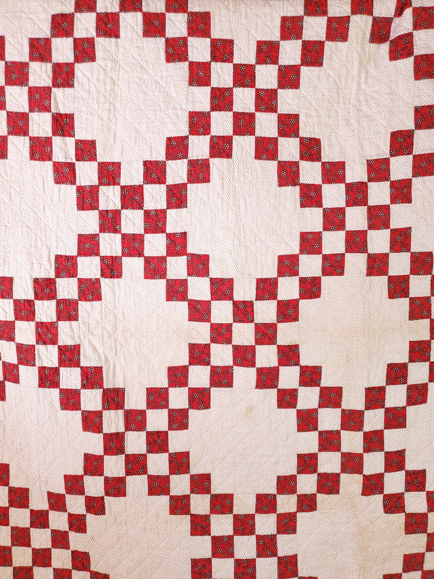 Antique Red and White Double Irish Chain Quilt, ca 1900