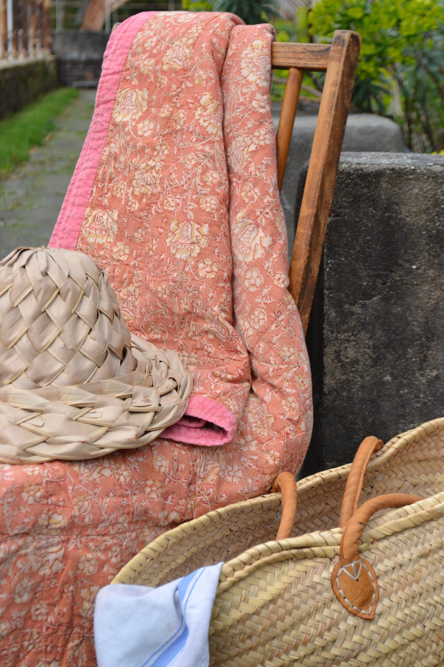 Vintage Block Print Whole Cloth Quilt