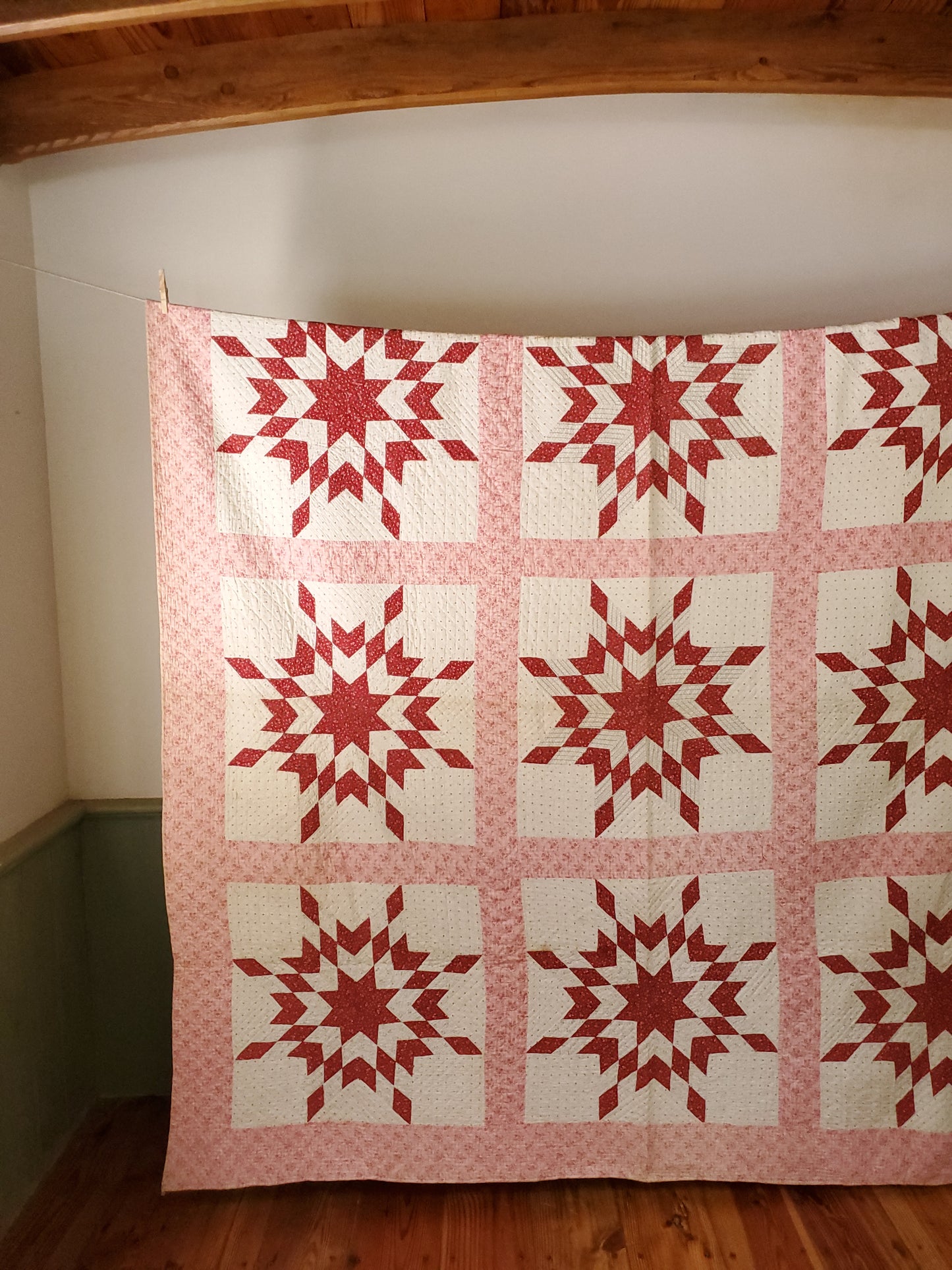 Antique Double Pink Star Quilt