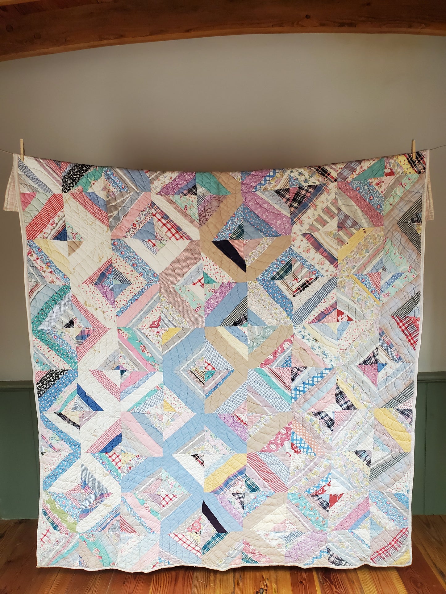 Vintage Feed Sack String Quilt, ca 1950