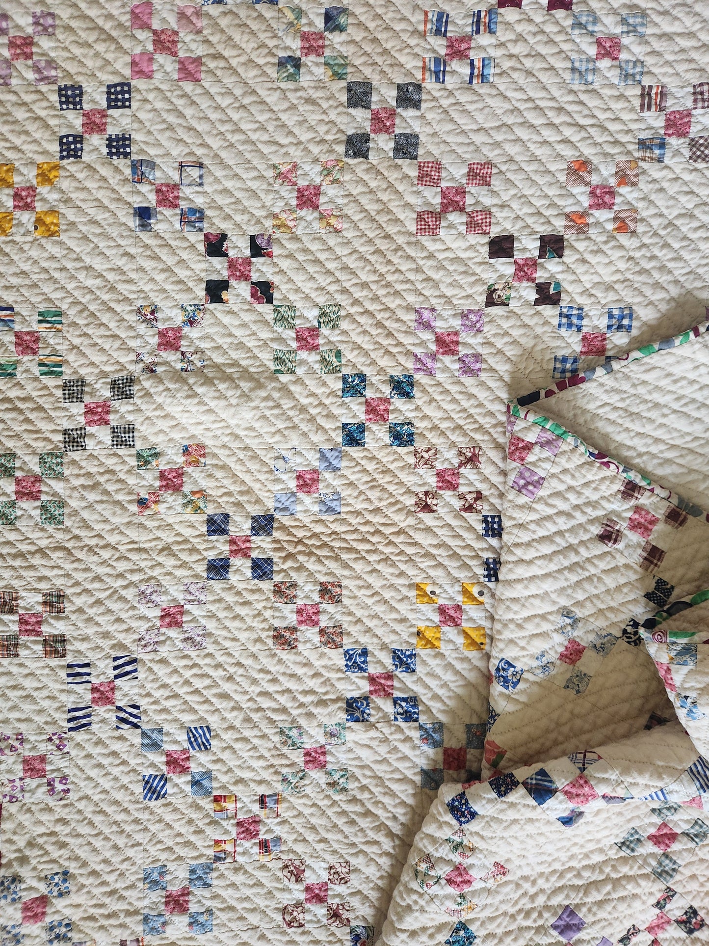 Vintage 9 Patch Variation Feed Sack Quilt
