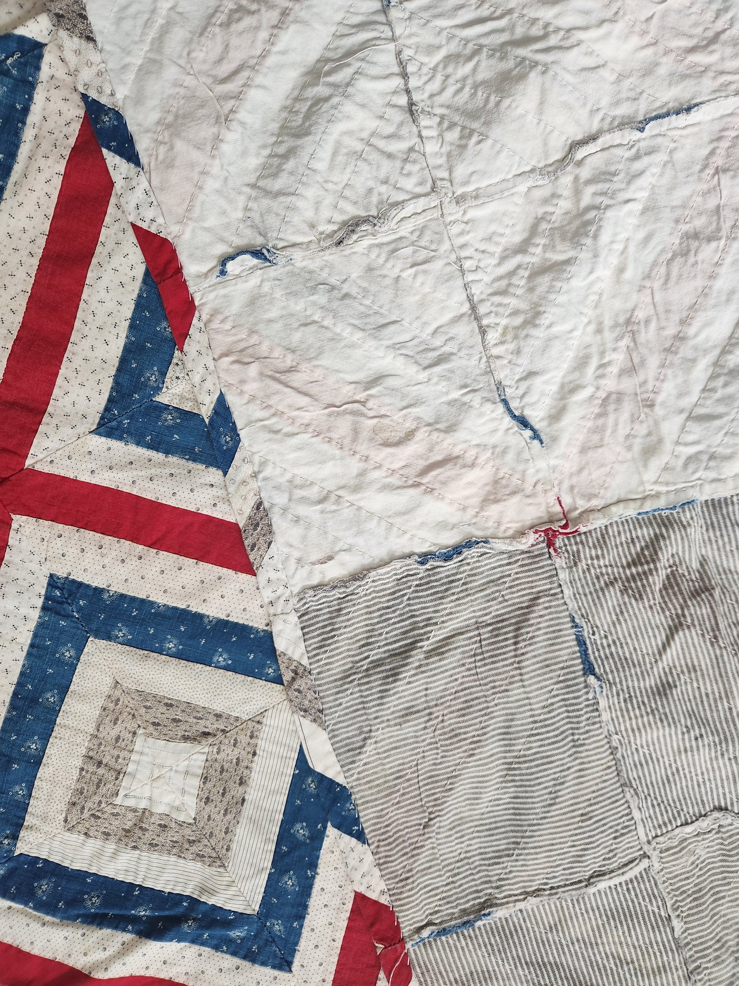 Red White & Blue Patchwork Coverlet c1900
