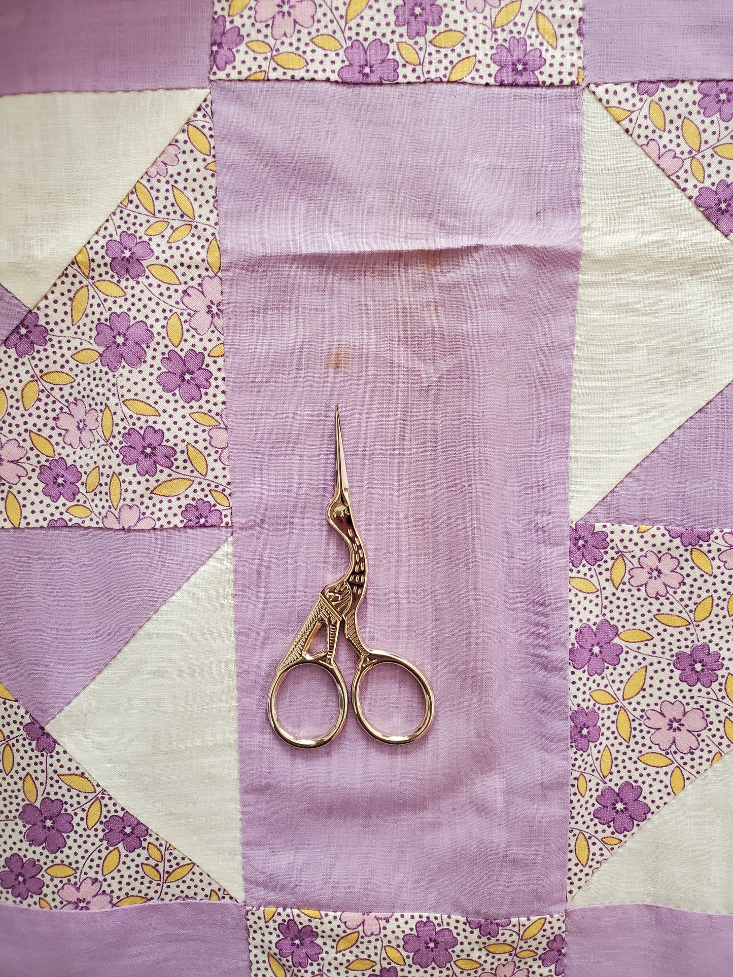 Lavender Floral Pinwheel Quilt Top, ca 1930