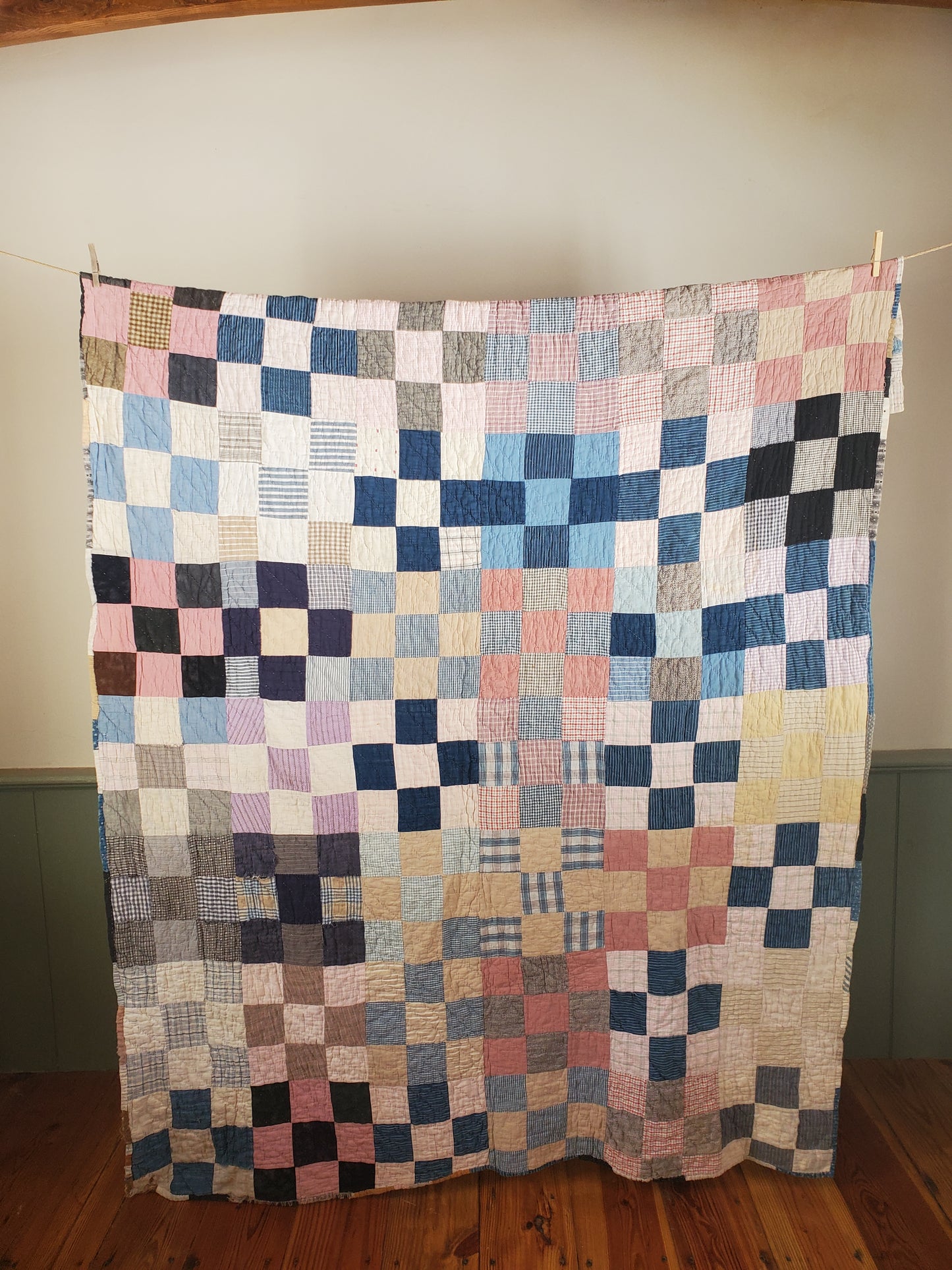 Patchwork Sampler Scrappy Double Sided Antique Quilt, ca 1900