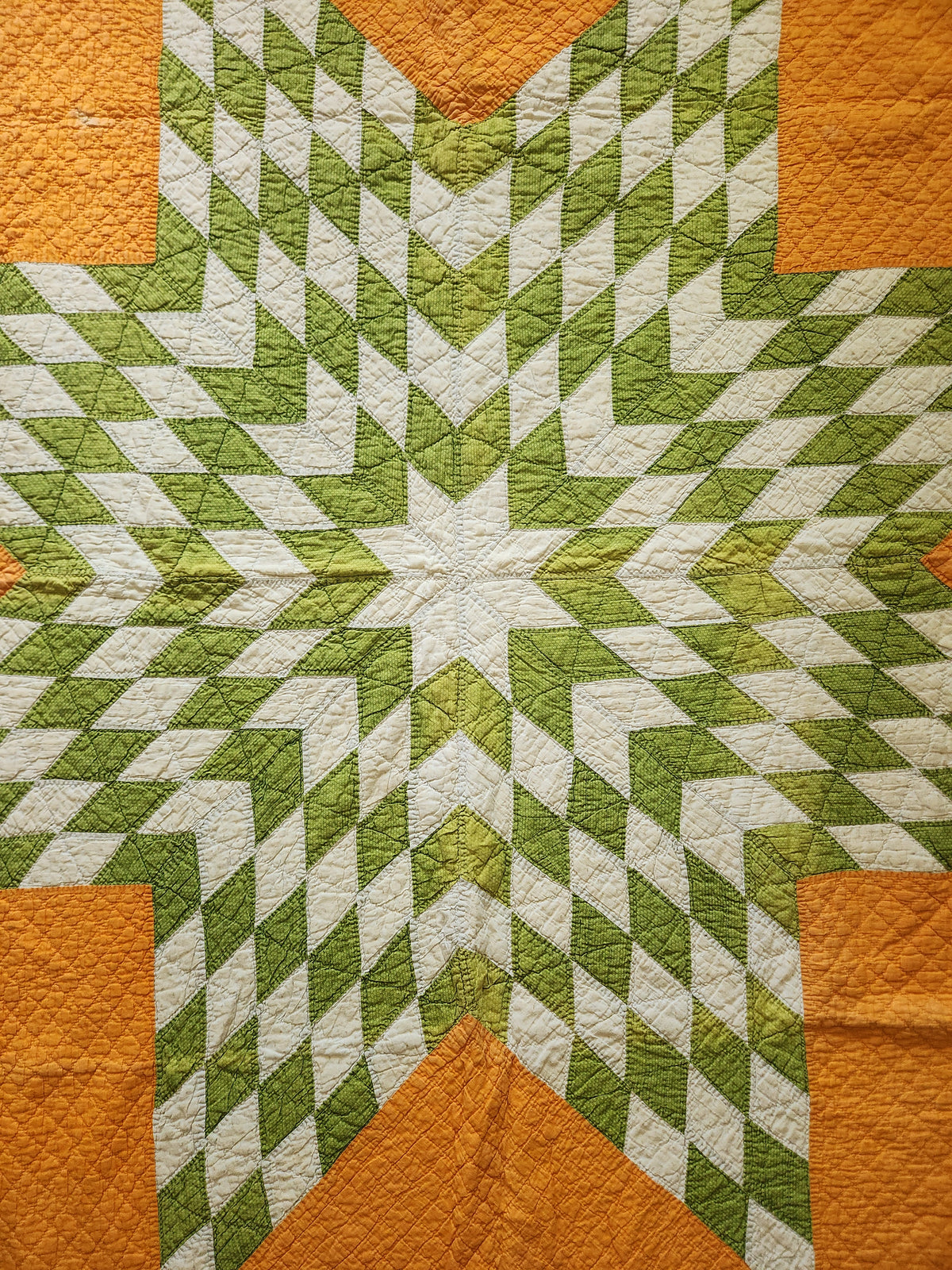 Antique Green and Orange Mathematical Star Quilt