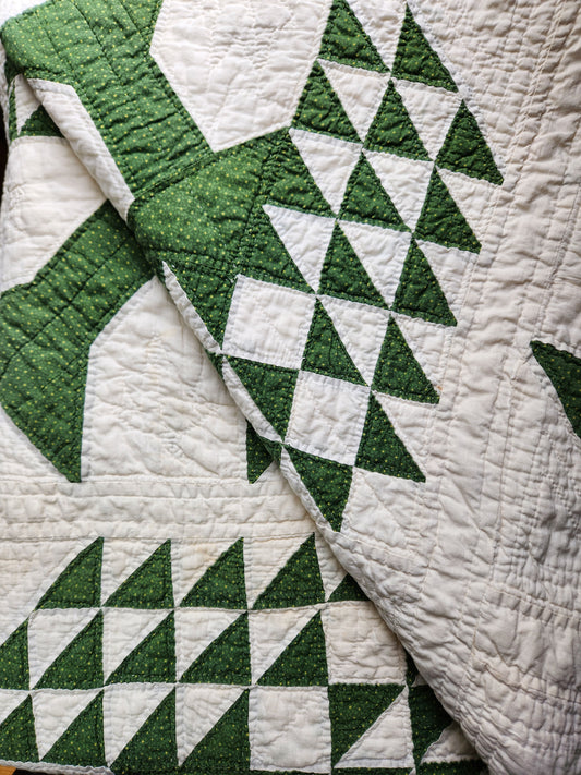 Antique Green and White Tree of Life Quilt